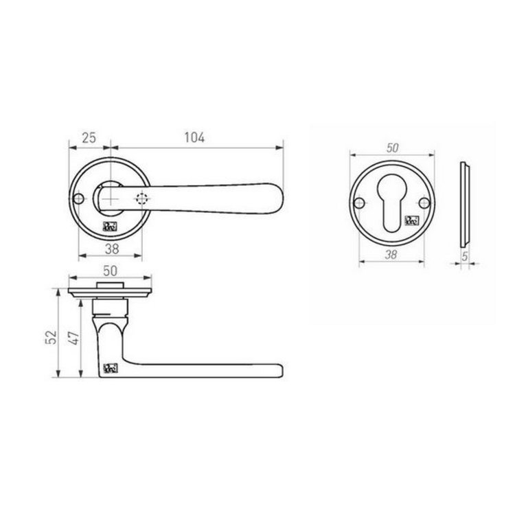 Türgarnitur PHL/50R Eisen roh (RM), Profilzylinder