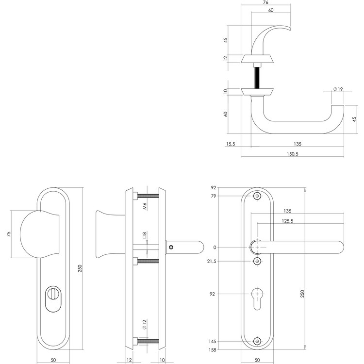 SH-Garnitur KZS oval U-Form 92 Schwarz matt