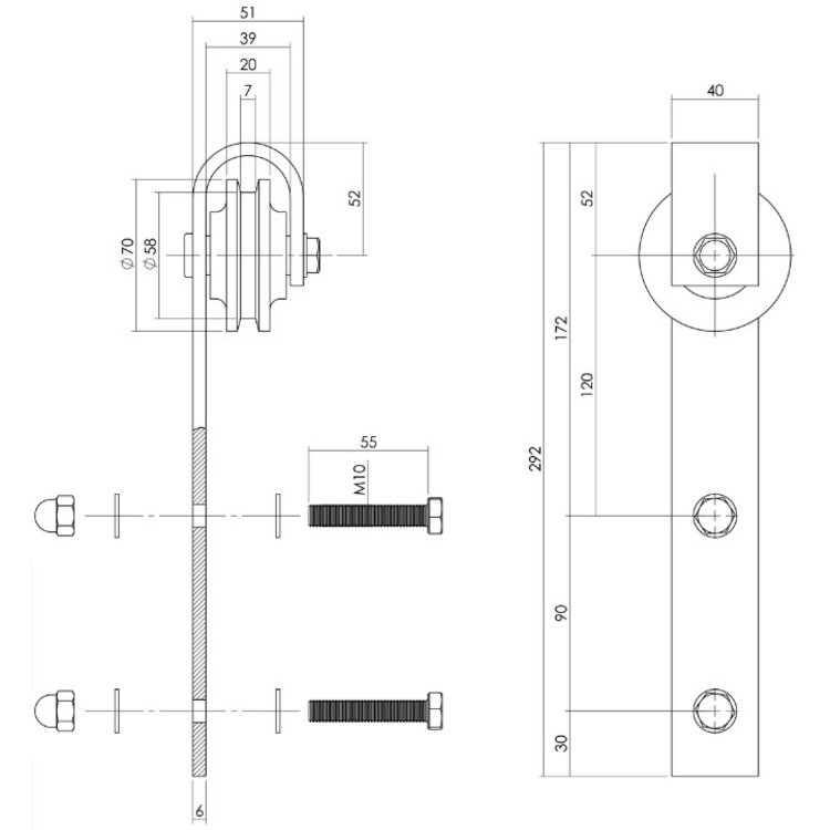 Laufrollen-Set Basic 2-teilig 290 mm schwarz matt