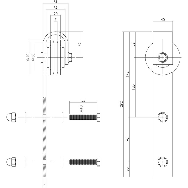 Laufrollen-Set Basic 2-teilig 290 mm Edelstahl geb
